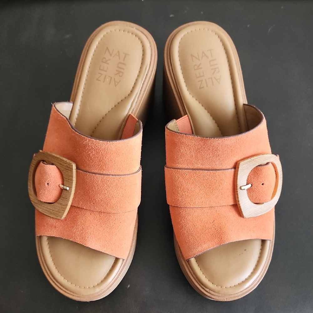 Naturalizer Orange Suede Slide Sandals